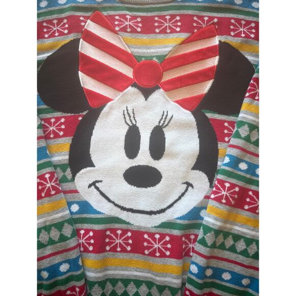 Disney Store Minnie Mouse Holiday Sweater 2XL Fair Isle EUC Unisex - Picture 2 of 7